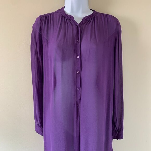Aritzia Babaton Shirt Dress Button Down front Silk Long sleeve Purple Size XXS - Picture 3 of 16